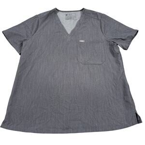 FIGS Medical Scrub Top Womens XL Gray V-Neck Short Sleeve Stretch Style FW1000